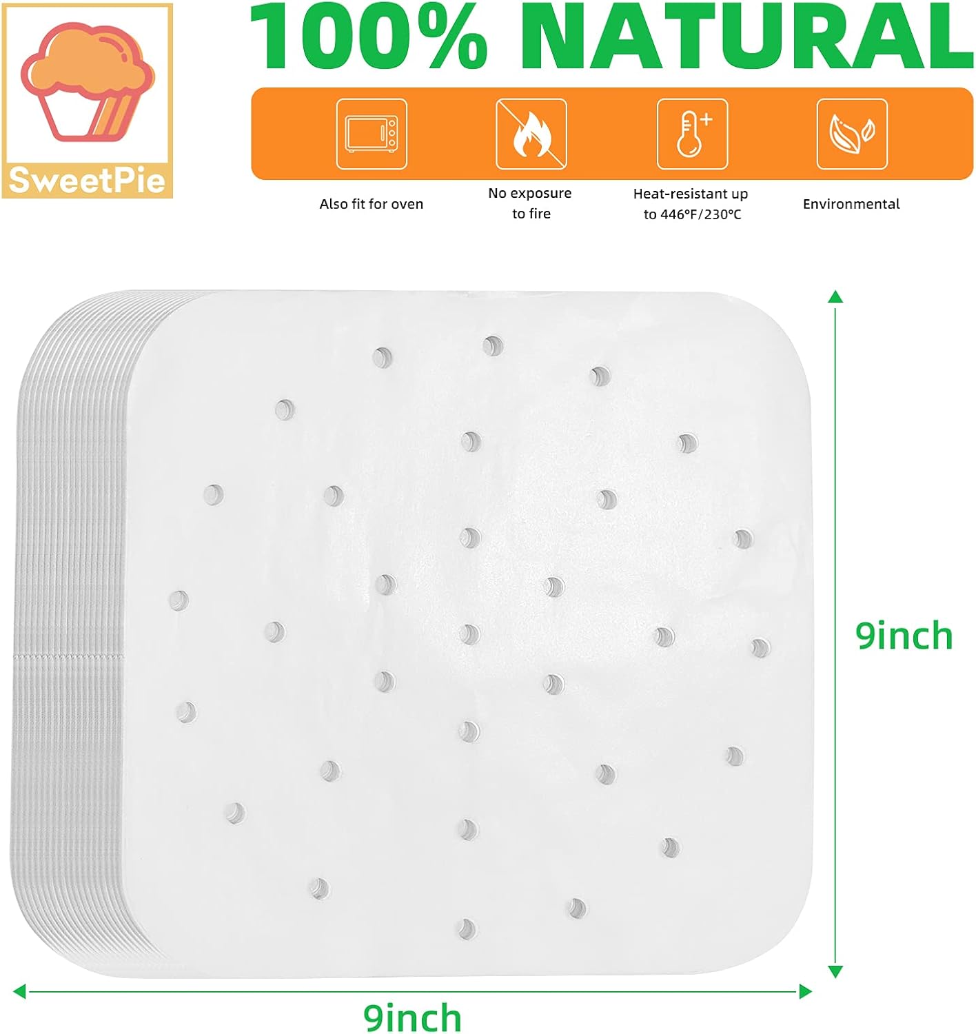 Forro de papel desechable para freidora de aire, 100 piezas de papel pergamino perforado cuadrado de 9 pulgadas, papel de vapor, resistente a altas