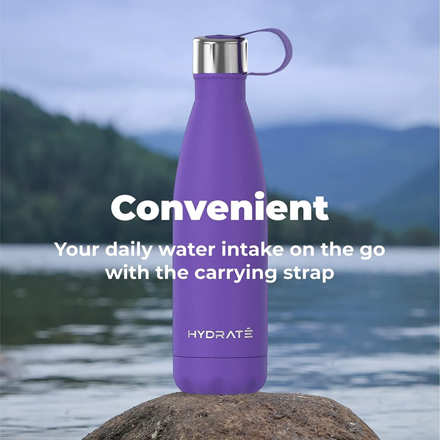 HYDRATE Botella de agua de acero inoxidable súper aislada, 16.9 fl oz, ultra violett, botella de agua de metal sin BPA, termo de agua caliente,