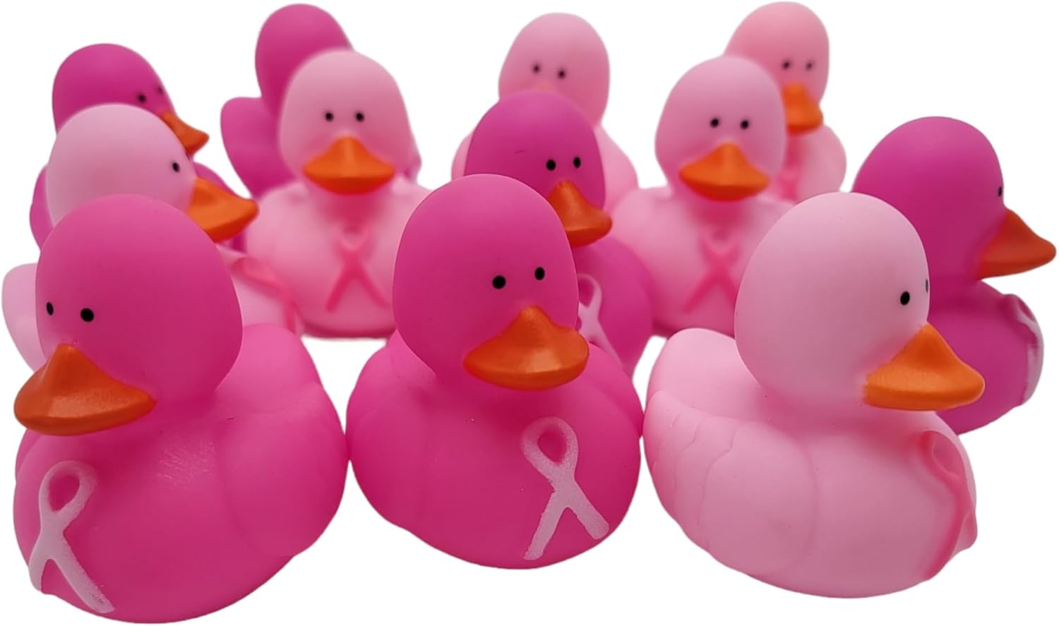 Pink Ribbon – Patos de goma para concientización sobre el cáncer de mama (2 pulgadas), tamaño estándar. (paquete de 12) lindos juguetes de piscina