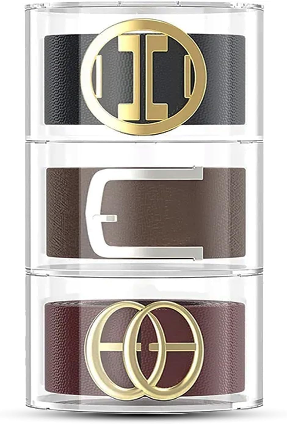 Organizador de cinturón de acrílico para armario, 3 compartimentos, soporte de almacenamiento transparente  vitrina para maquillaje, joyas, relojes,