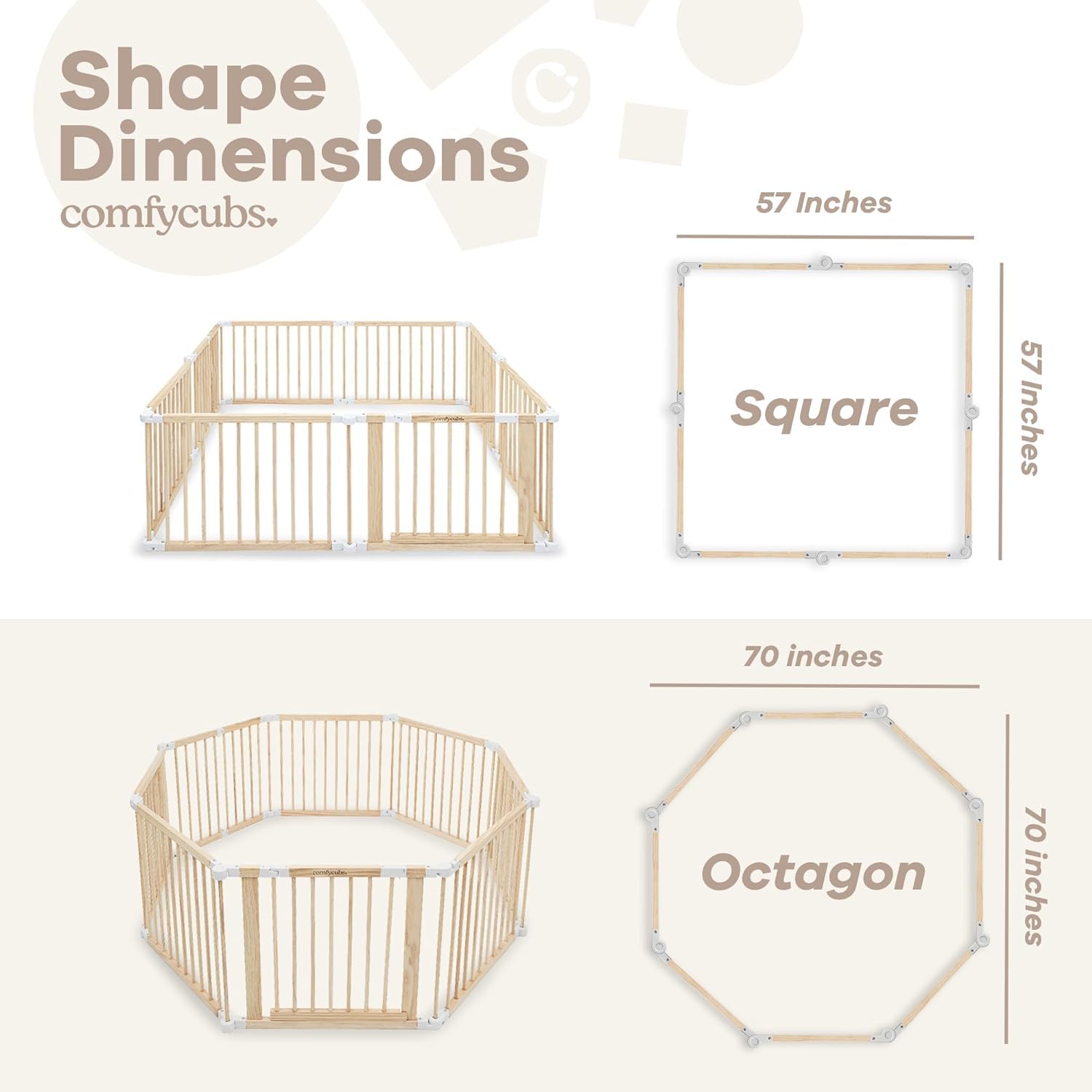 Corralito para bebés y puerta de bebé para niños pequeños y bebés, plegable de madera de forma grande y tamaño ajustable, valla de juego con centro