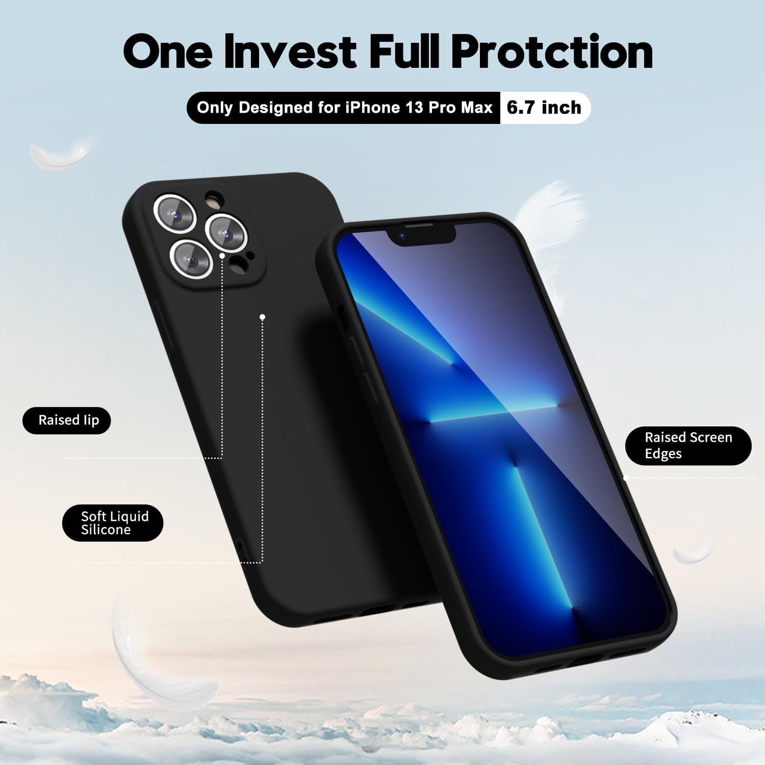 Oaxkco – Funda de silicona para iPhone 13 Pro Max con protector de pantalla, para mujeres y niñas, bonita funda protectora con funda de cámara,