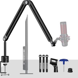 Brazo de micrófono, Aokeo AK-45 – Soporte de brazo de tijera de suspensión para micrófono compacto ajustable para Blue Yeti, Snowball iCE, HyperX Brazo de micrófono, Aokeo AK-45 – Soporte de brazo de tijera de suspensión para micrófono compacto ajustable para Blue Yeti, Snowball iCE, HyperX