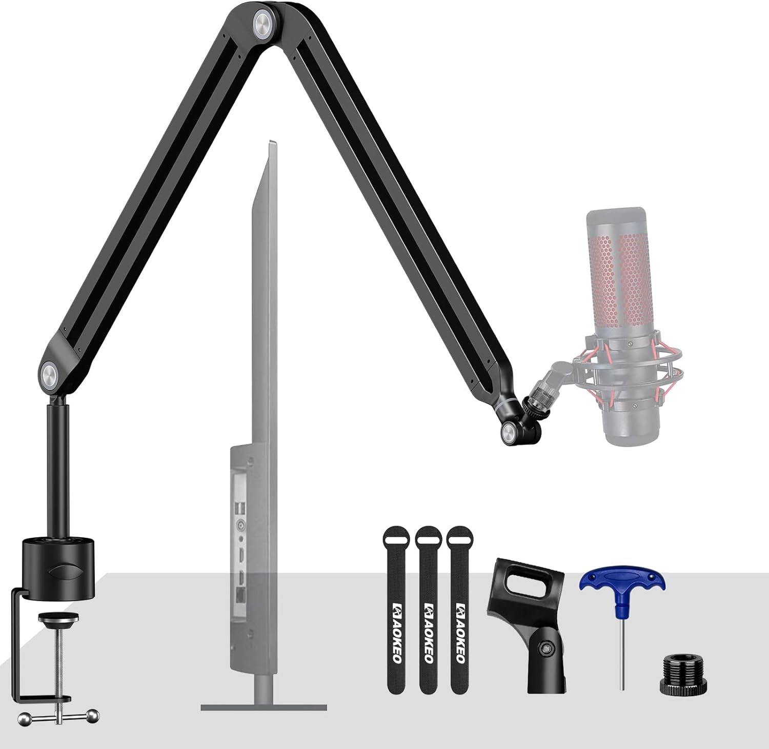 Brazo de micrófono, Aokeo AK-45 – Soporte de brazo de tijera de suspensión para micrófono compacto ajustable para Blue Yeti, Snowball iCE, HyperX