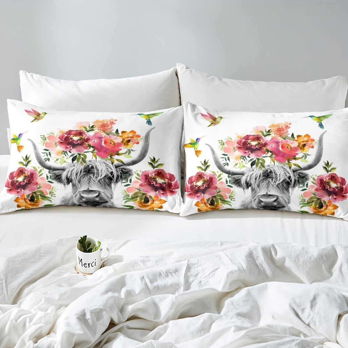 Erosebridal Highland Cow – Juego de edredón floral de tamaño matrimonial, juego de ropa de cama de flor de ganado toro, vida silvestre, granja,