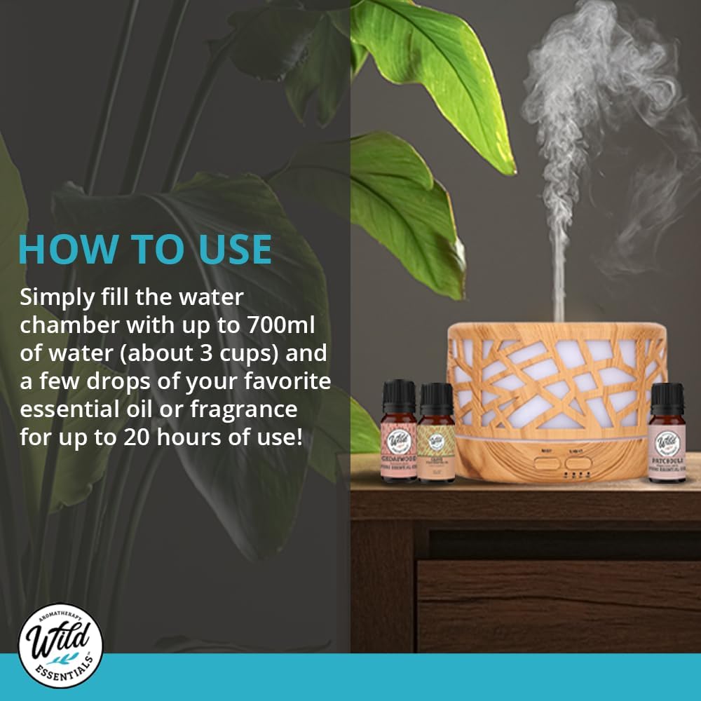 Wild Essentials – Difusor de aceite esencial de diseñador de 23.7 fl oz para habitación grande, vaporizador ultrasónico de aromaterapia 5 en 1,