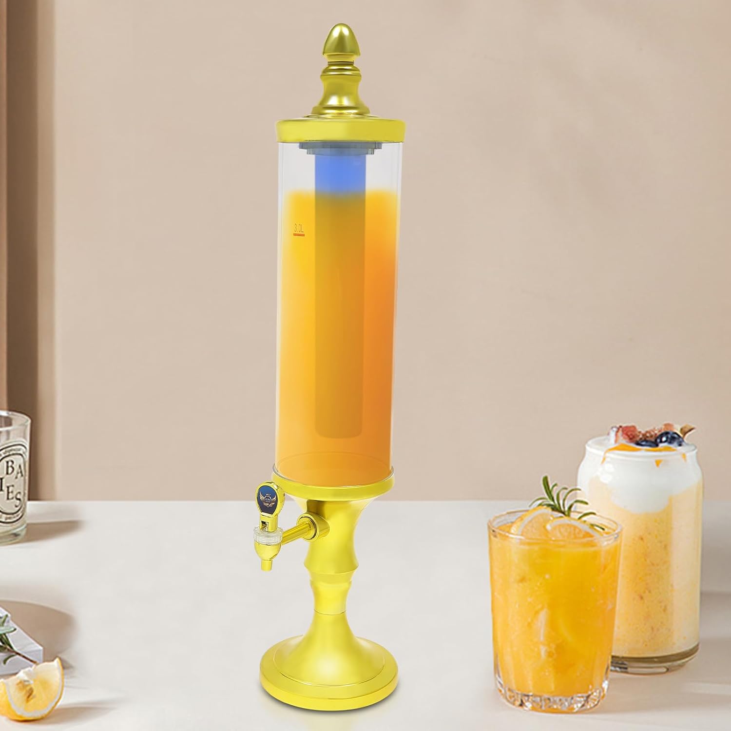 Dispensador de torre de cerveza de 3 litros con tubo de hielo y dispensador de cerveza de mesa ligera, 3.2 cuartos de galón 102 onzas, dispensador