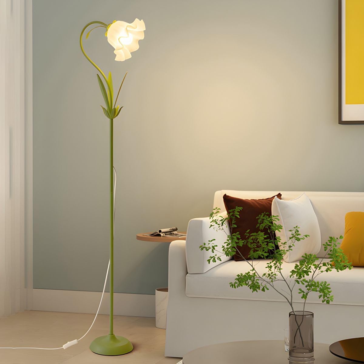 RUNNUP Lámpara de pie moderna, lámpara alta con forma de flor de 1 luz con pantalla acrílica, lámpara alta para sala de estar, dormitorio,