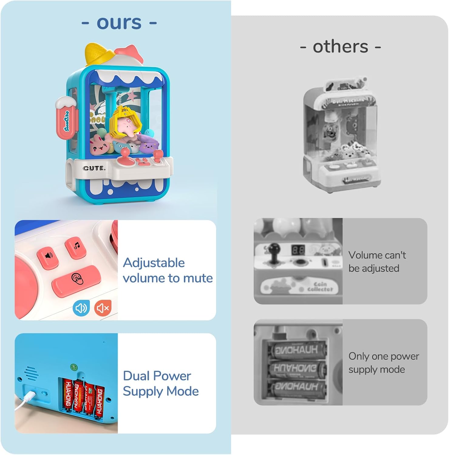 Skirfy Máquina de garras para niños, máquina de juego de garras, máquina de dulces con 27 premios de juguete en el interior, máquina de arcada para