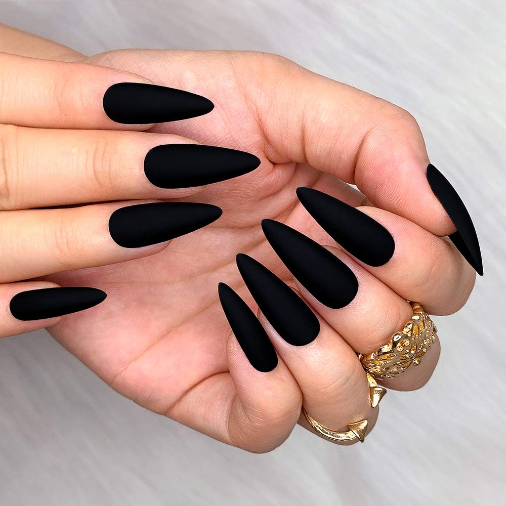 Morily 24 uñas postizas mate de color puro medio largo de aguja almendra a presión en uñas postizas uñas postizas manicura artificial para mujeres y