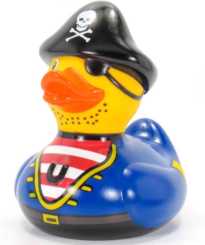 Juguete de baño de pato de goma pirata de Bud Duck  Elegante embalaje de regalo – “Shiver me timbers!”  Seguro para niños  Coleccionable