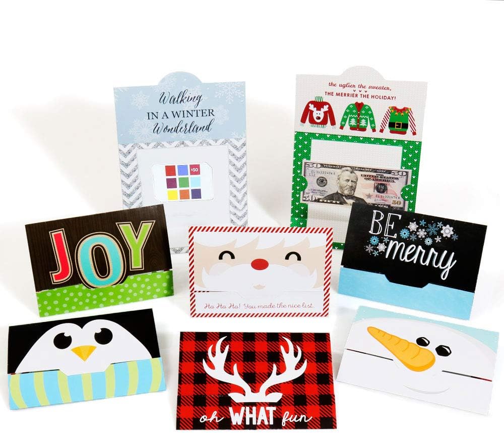 Big Dot of Happiness Tarjetas navideñas surtidas, dinero de Navidad y tarjeteros de regalo, juego de 8