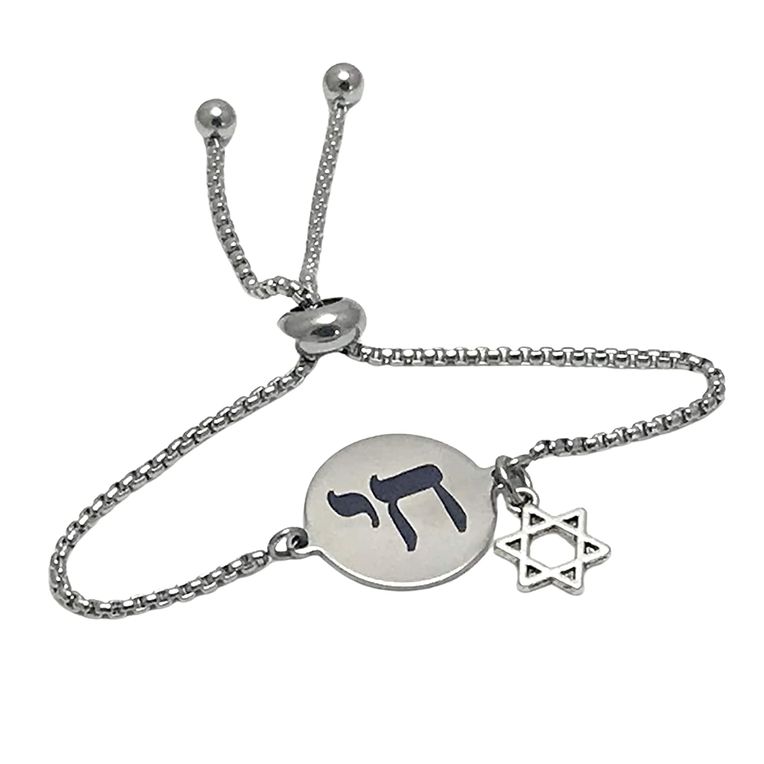 Chai Symbol Adjustable Bolo Bracelet Bat Mitzvah Gift for Her Life in Hebrew Star Of David
