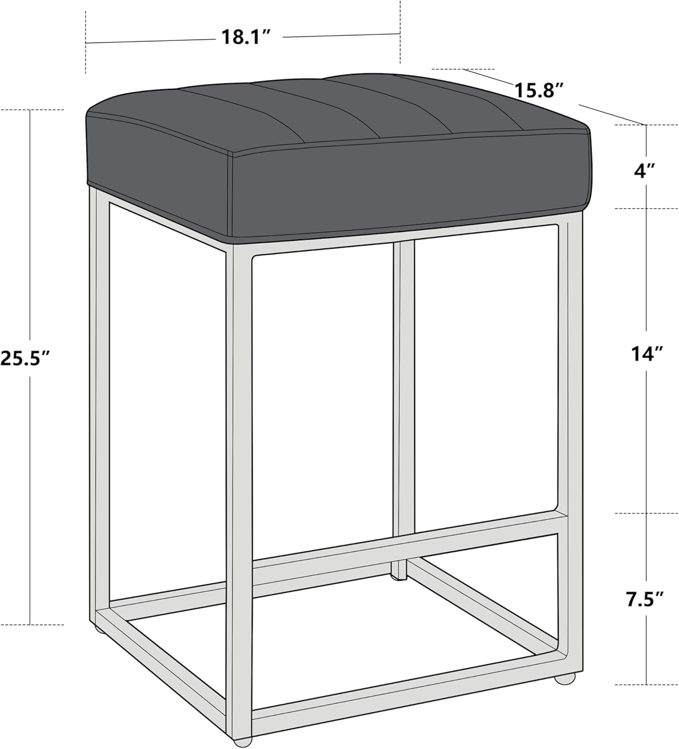 MINCETA Taburetes de bar, modernos taburetes tapizados de metal con reposapiés, 25.5 pulgadas, juego de 2, PU en marrón