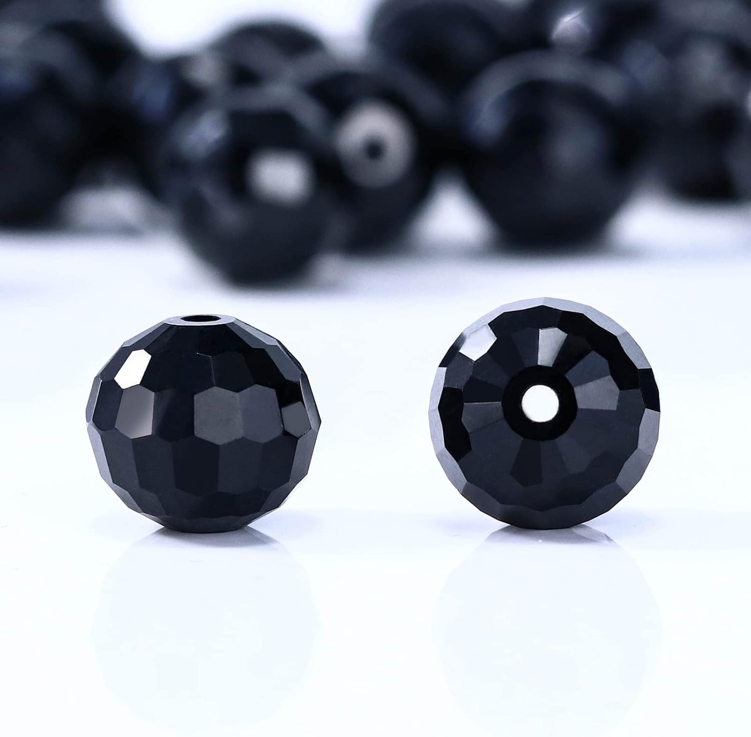 Cuentas de cristal redondas de 0.394 pulgadas para la fabricación de joyas, cuentas de cristal facetadas negras para manualidades, pulseras,