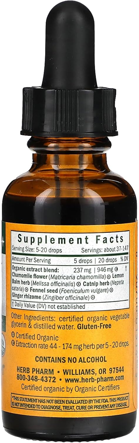 Herb Pharm Fórmula herbaria líquida de abdomen TLC orgánica certificada para niños, 1 onza (FKTUM01)