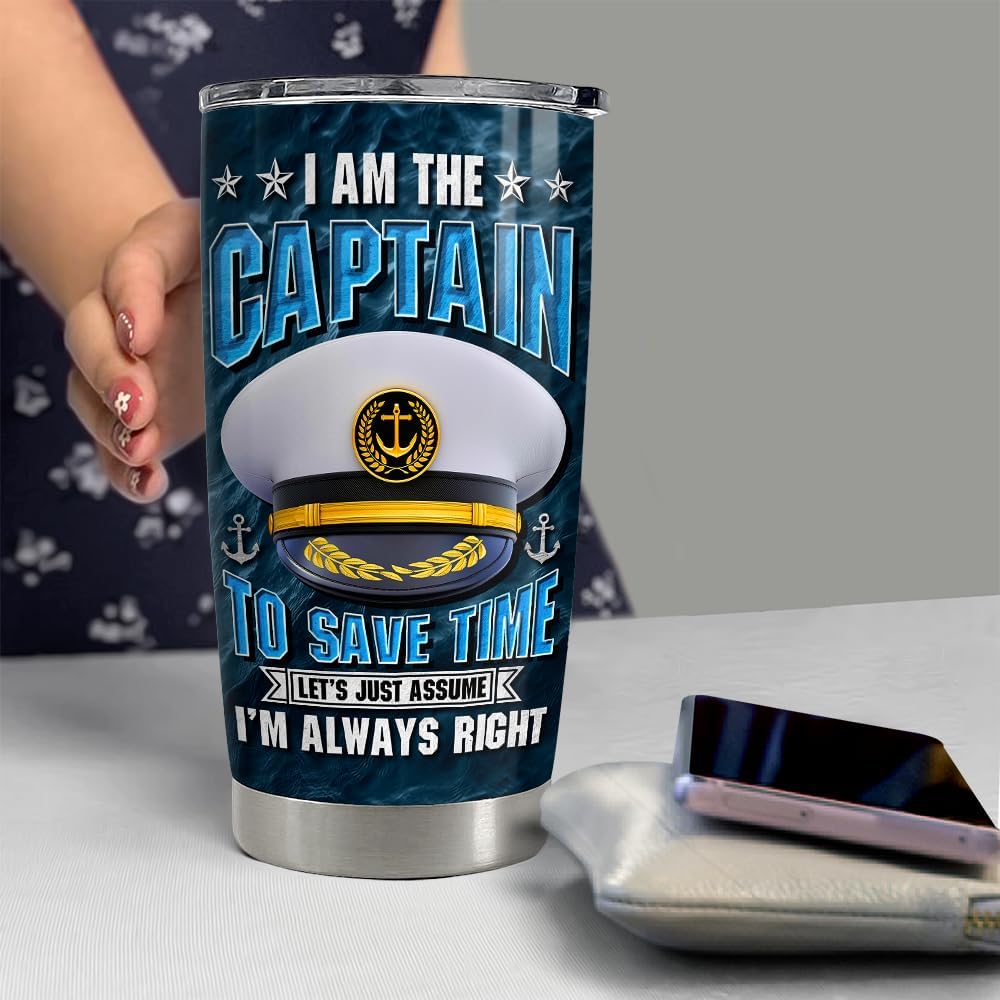 SANDJEST Vaso de capitán de 20 onzas, regalos para hombres, barcos, propietarios de barcos, vasos aislados de acero inoxidable, taza de café, taza