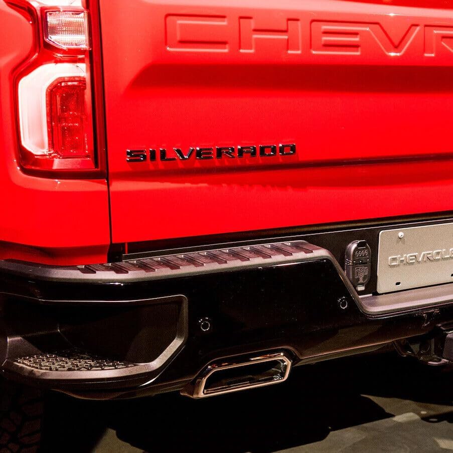 1 calcomanía para insignia de Silverado 2019-2023 con logotipo de letra para portón trasero Z71 LT LTZ, repuesto negro y rojo para Silverado (negro