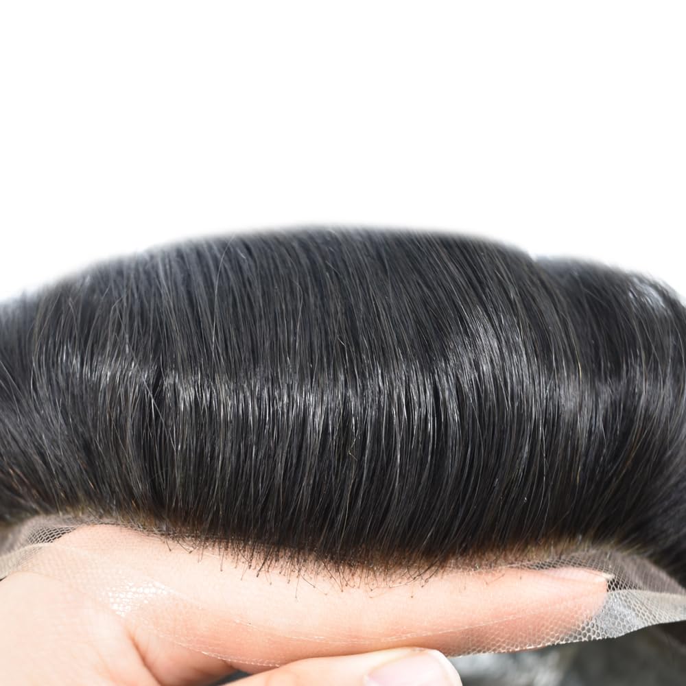 RESHE Toupee – Sistema de pelo para hombres, sistema de reemplazo de cabello humano real, monofilamento duradero, pieza de pelo tipo tupé, prótesis