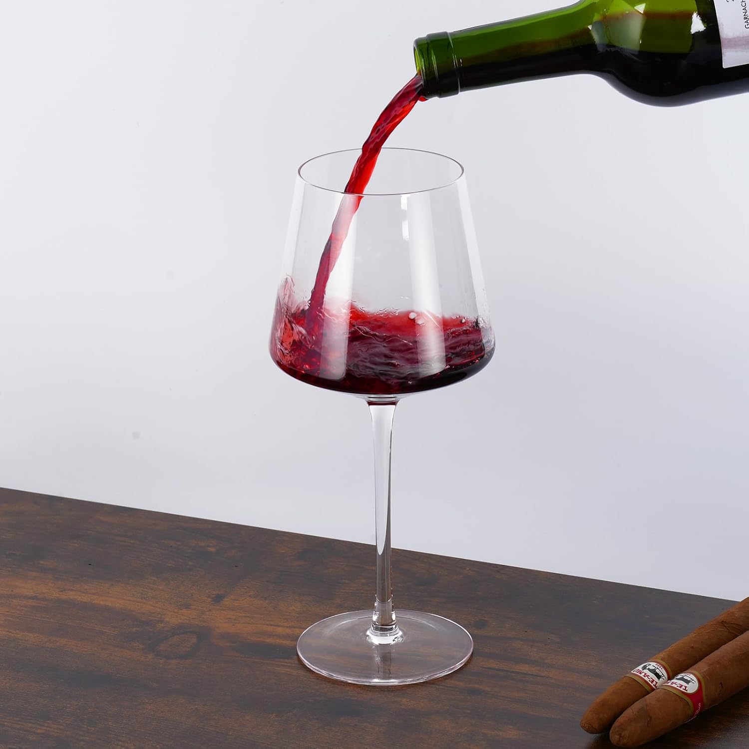 Yaschmo Juego de 4 copas de vino de cristal borgoña de 25 onzas, juego de 4 copas de vino Morden de 18 onzas, con tallo alto para vino tinto y