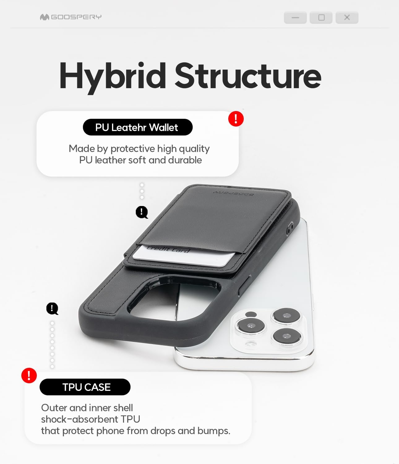 GOOSPERY Balance Fit – Funda para 5 tarjetas, compatible con iPhone 15 Pro, de doble capa, ligera, ultra delgada, de piel sintética cierre magnético