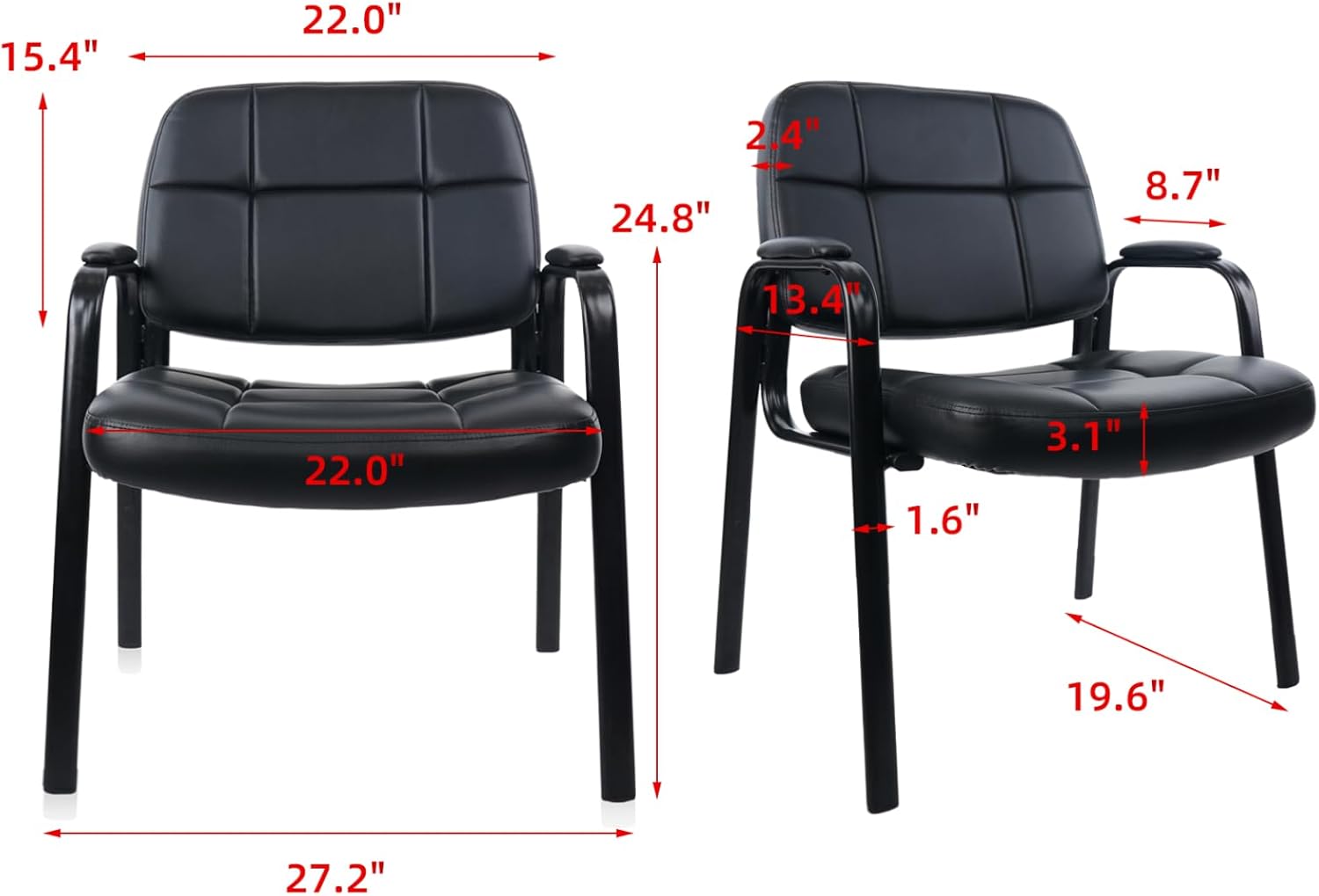 CLATINA Silla grande y alta para invitados de oficina, 400 libras con respaldo acolchado de cuero regenerado, asiento ancho, silla de recepción,
