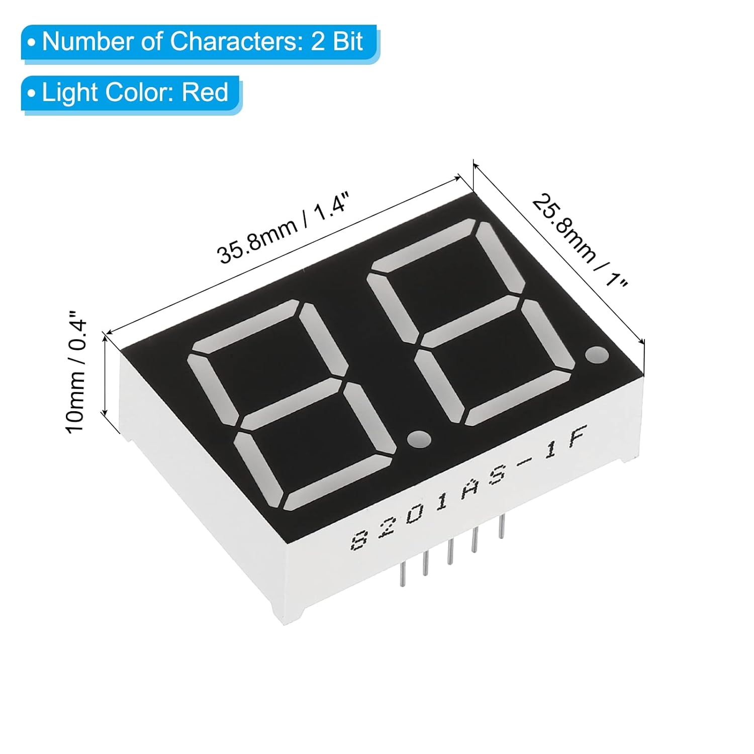 PATIKIL Tubo digital con pantalla LED, paquete de 5 unidades de cátodo común 7 segmentos 10 pines 2 bits 2.1 V módulo de pantalla LED para placas de