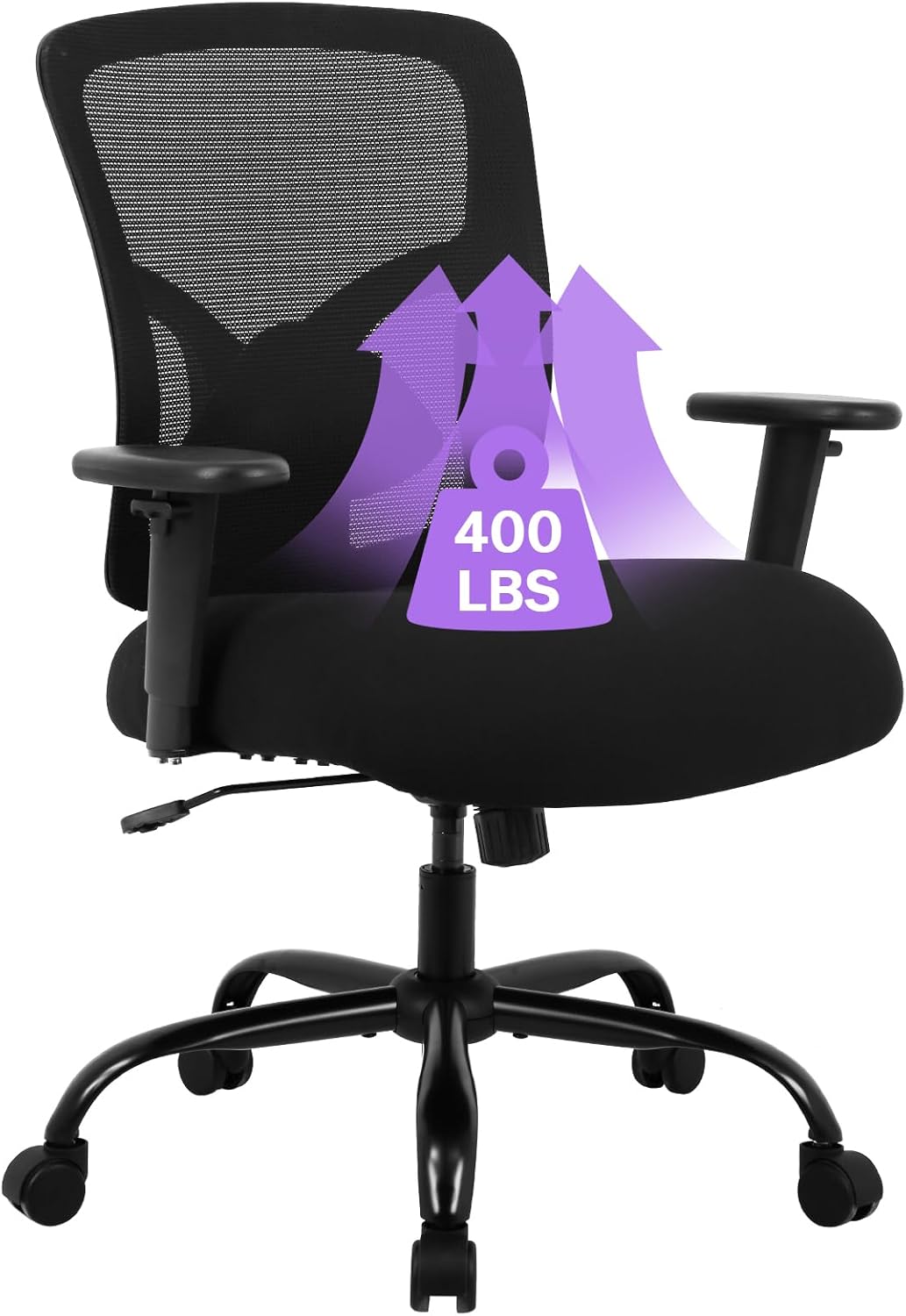 Silla de oficina grande y alta de 400 libras, silla de computadora ancha ergonómica para personas pesadas, silla de escritorio ejecutiva de malla