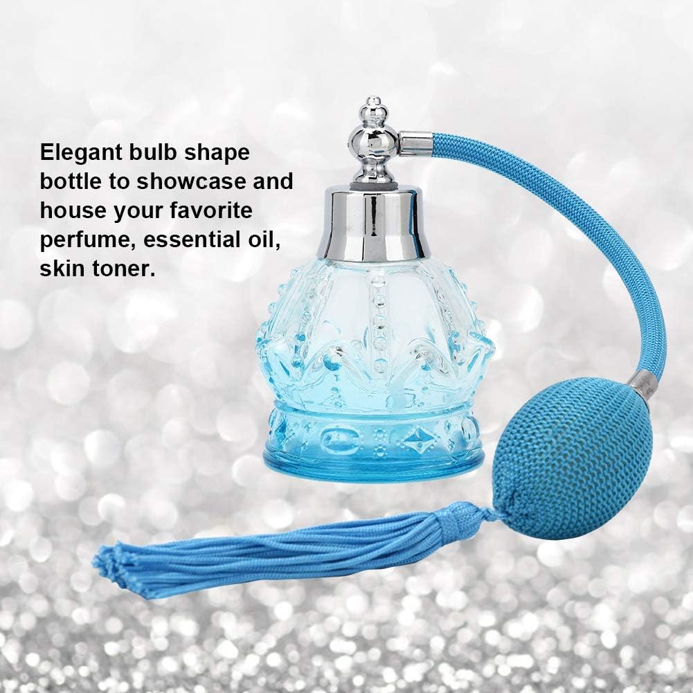 FILFEEL Botella de perfume de vidrio botella de perfume vacía recargable botella de perfume de estilo vintage con borla 2.7 fl oz azul