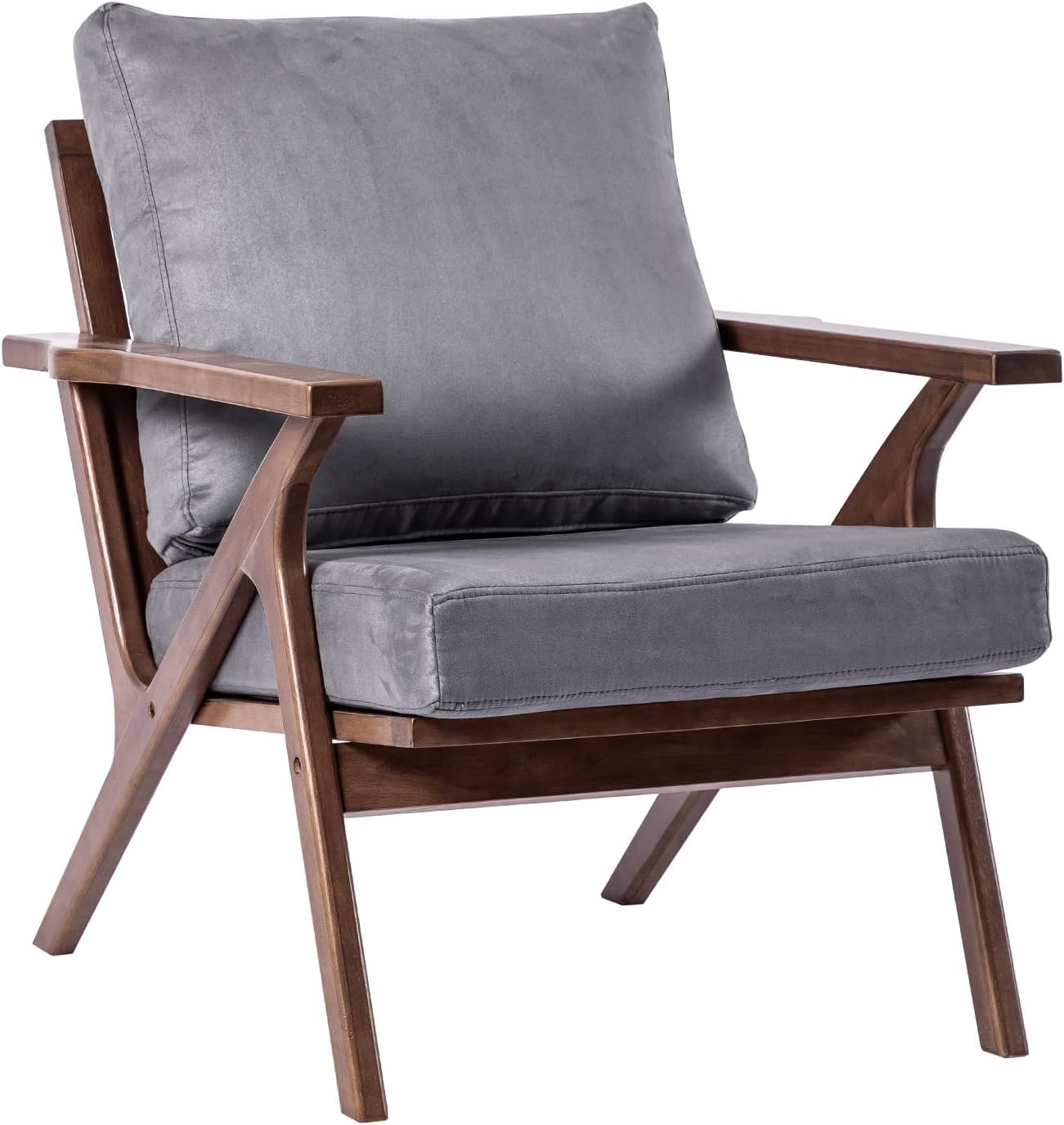 UNICOO – Silla de mediados de siglo, sillón tapizado retro, con marco de madera y cojines extraíbles, silla grande de ocio para sala de