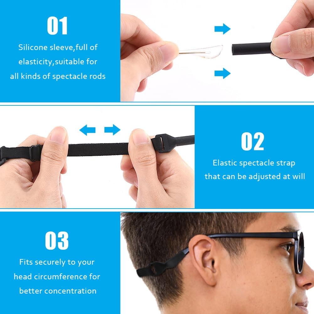 Correa para lentes, 4 cordones ajustables para lentes y 4 pares de lentes para las piernas, agarre para gancho para las orejas, antideslizante, sin