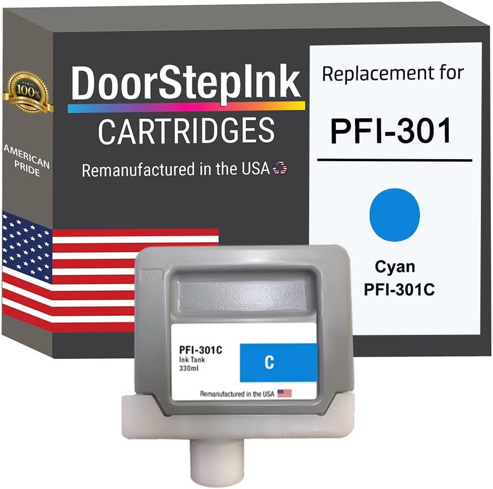 DoorStepInk Recambios de cartucho de tinta para Canon PFI-301 11.2 fl oz cian para impresora imagePROGRAF iPF8000, iPF9000
