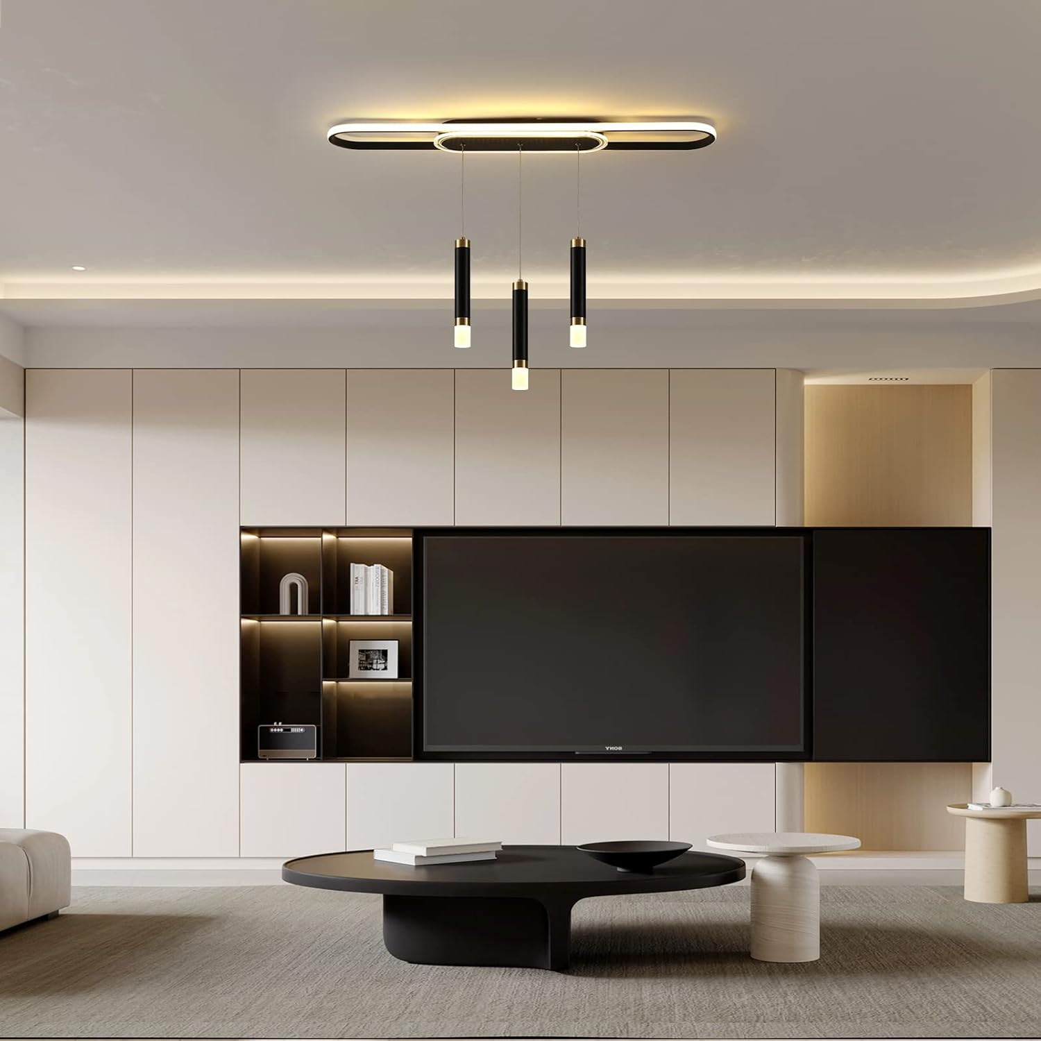 Jaycomey Lámpara LED moderna, lámpara colgante de techo de acrílico regulable de 3 luces con control remoto, lámpara de comedor interior para