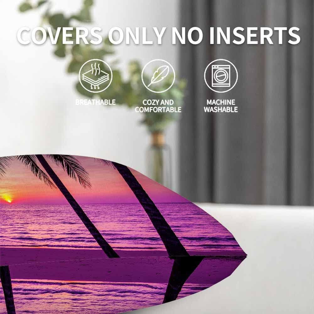 WONDERTIFY Juego de 2 fundas de almohada cuadradas con palmeras y océano, playa, para cojín decorativo, cama, sofá, sofá, morado, 20 x 20 pulgadas