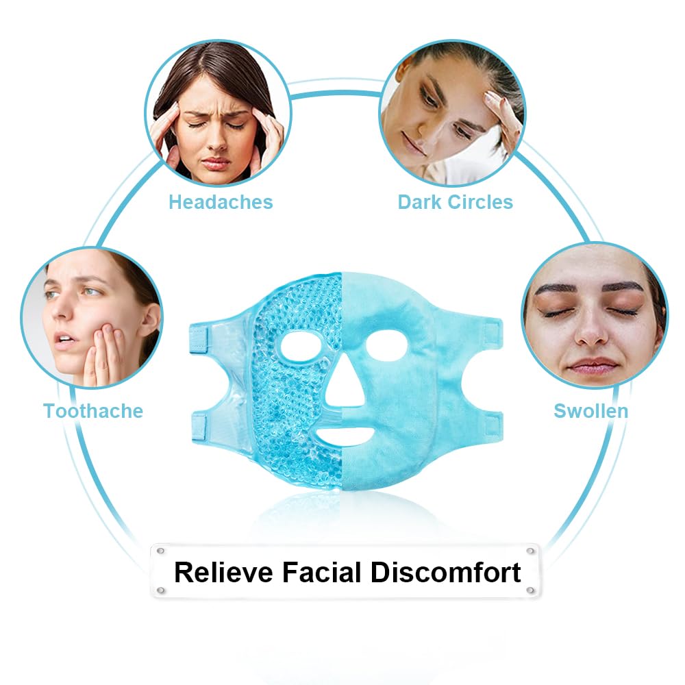 Máscaras faciales frías para ojos, máscara facial de hielo, compresa fría y caliente para ojeras, hinchazón, migrañas, dolor de cabeza, estrés,