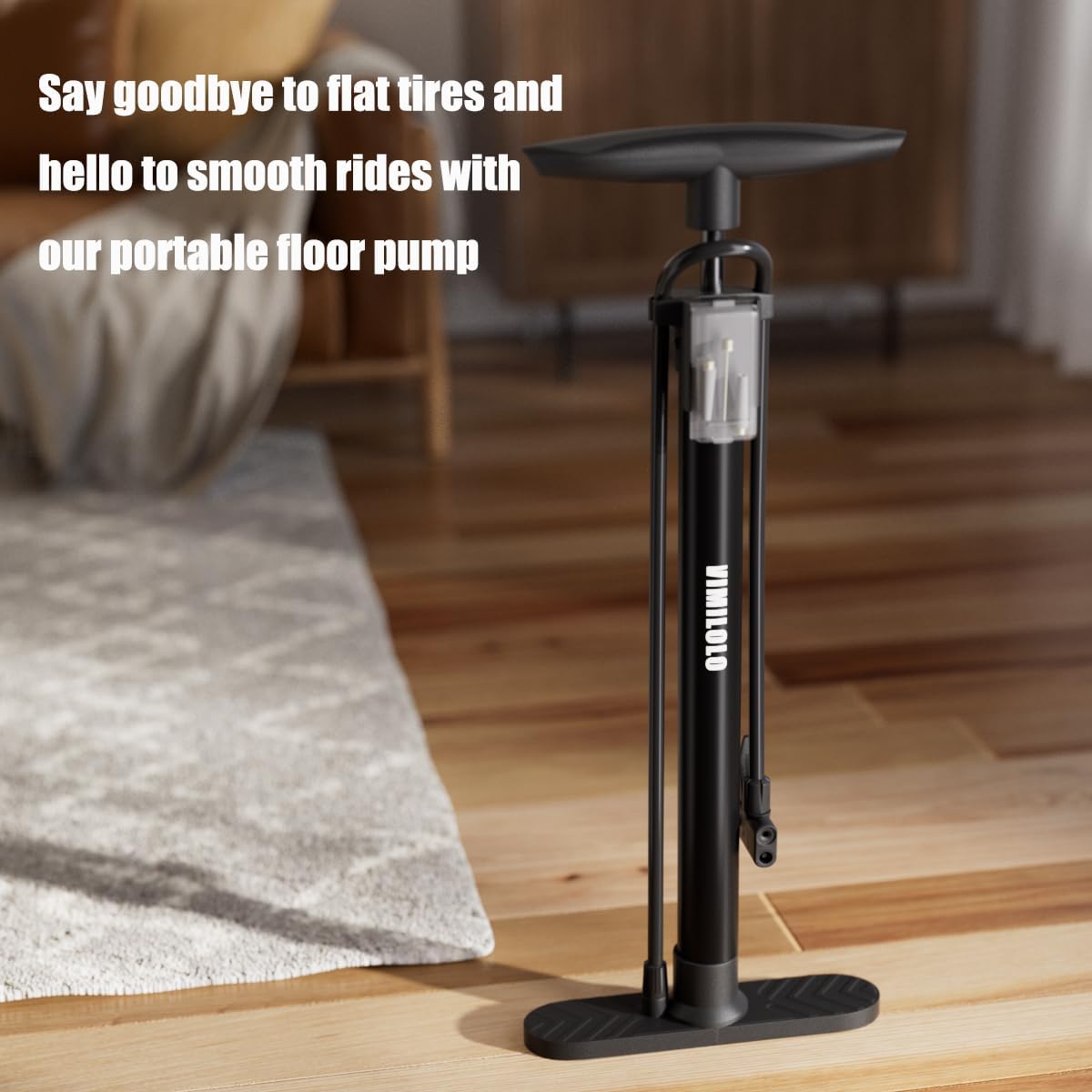 Bomba de bicicleta portátil, inflador de bola Bomba de piso de bicicleta con amortiguador de alta presión Uso más fácil con válvulas de bomba de