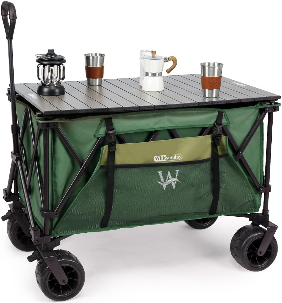 Whitsunday Plegable plegable resistente plegable utilitario camping parque Moko Wagon carro con placa de mesa de aluminio (verde-TB)