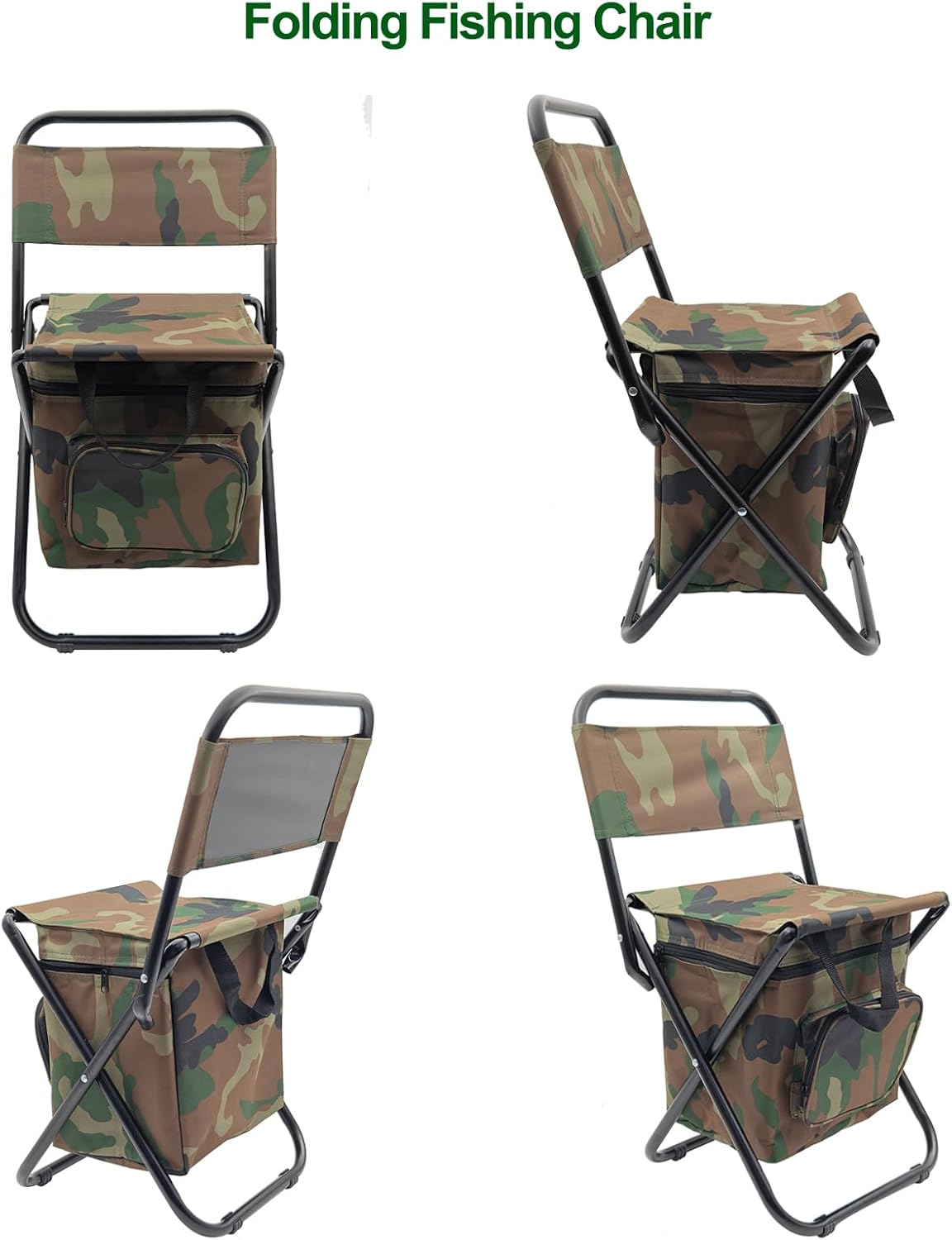 MFBJXC Silla de camping plegable con bolsa refrigeradora, silla de pesca ligera, asiento plegable compacto con respaldo y asa para camping, pesca,