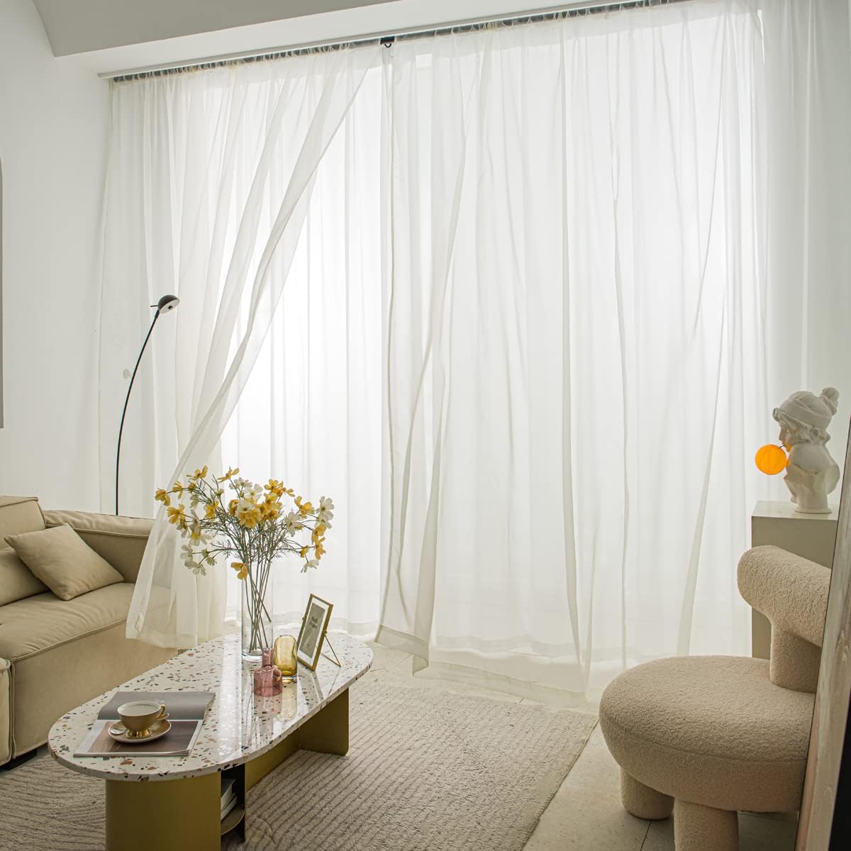 MOONVAN Cortinas semitransparentes para ventanas de 78 in de largo, 52 in de ancho, juego de 2 paneles de cortinas traslúcidas, bolsillo para barra