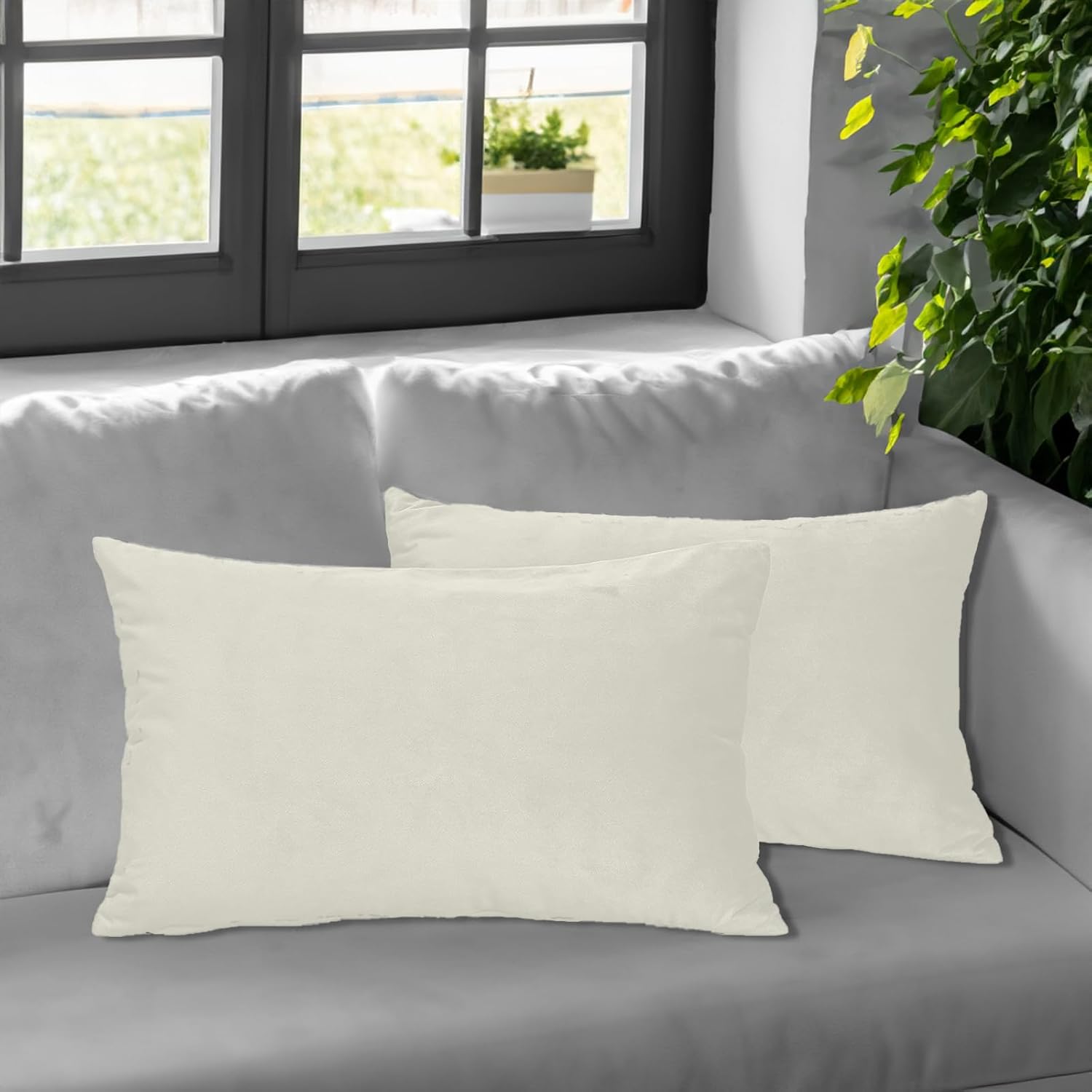 FULDGAENR Juego de 2 fundas de almohada de terciopelo de 12 x 20 pulgadas para sofá, color blanco crema, fundas decorativas para cojín lumbar de 12