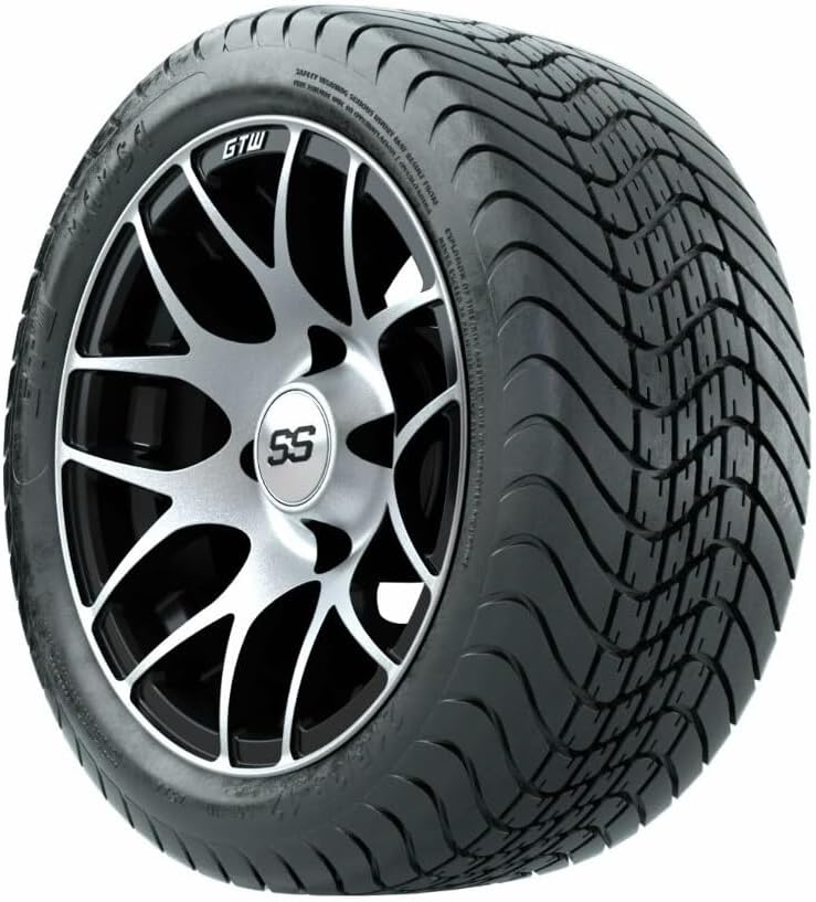GTW Combo de ruedas y neumáticos para carrito de golf de 12 pulgadas  GTW Pursuit mecanizadasruedas negras en neumáticos Mamba Street 21535-12 (18″)