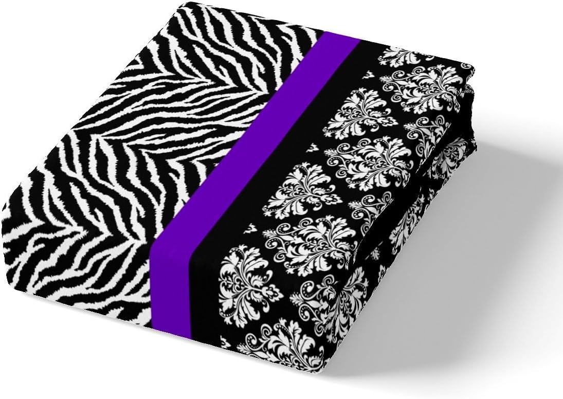 Juego de sábanas con estampado abstracto de cebra, tamaño King, para niños, adolescentes, diseño de retazos de flores, rayas, negro, blanco, morado,