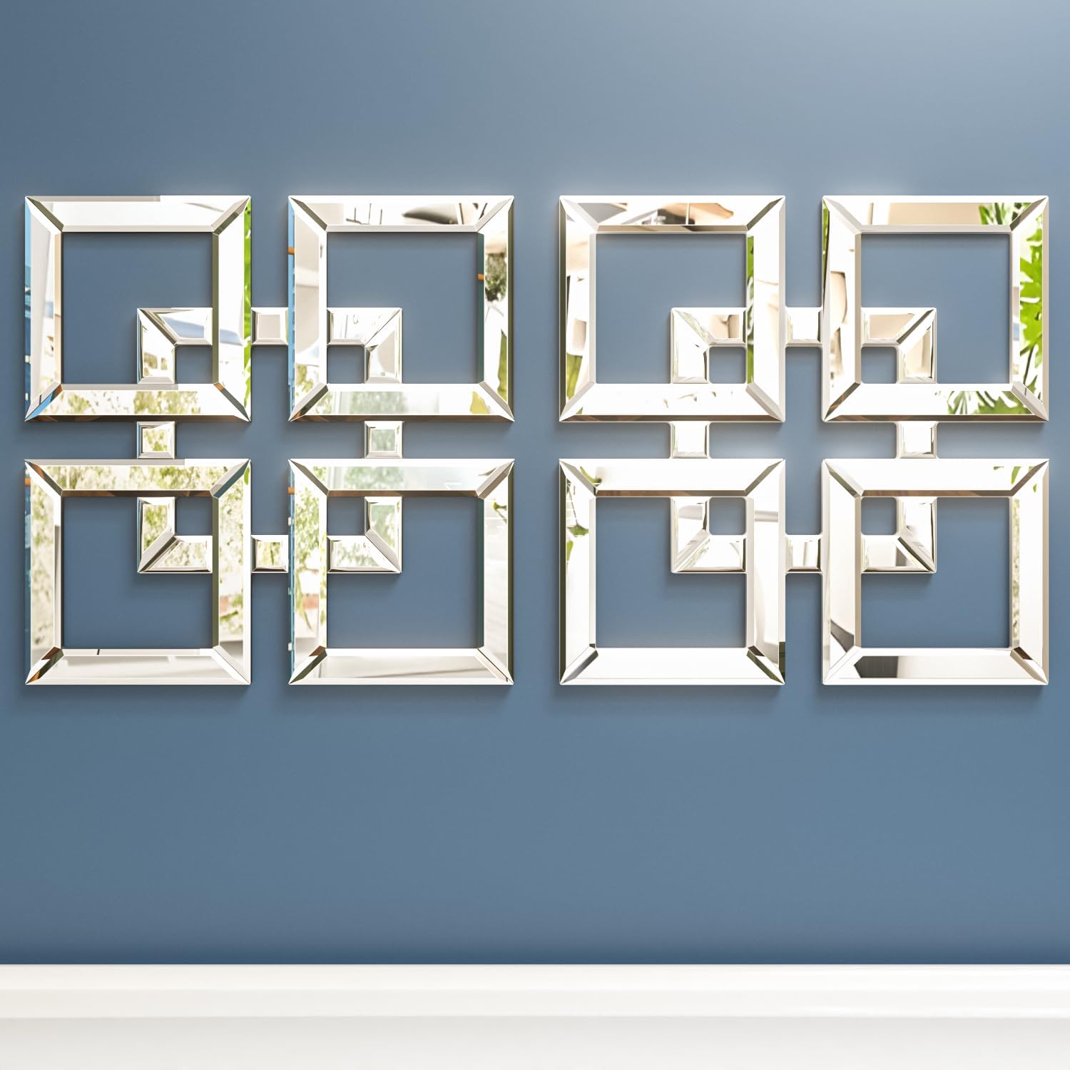 Paquete de 2 espejos plateados para decoración de pared de 16 x 16 pulgadas, espejos decorativos para montar en la pared, modernos y cuadrados