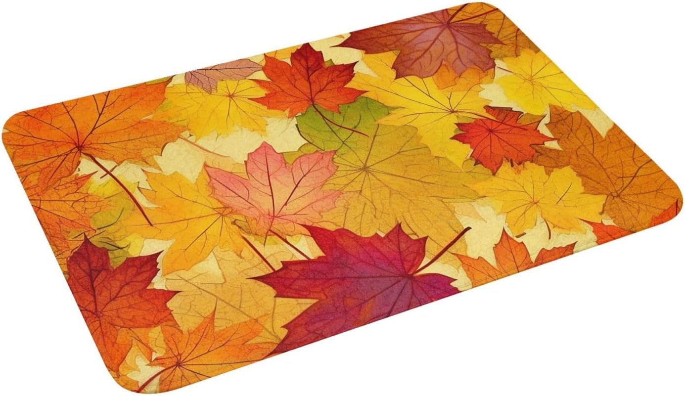 Autumn Leaves of Maple Print Bathroom Rugs Soft Flannel Area Rug Non-Slip Bath Rug Welcome Door Mat Carpet for Living Room Bedroom Outdoor 24 x 16 in
