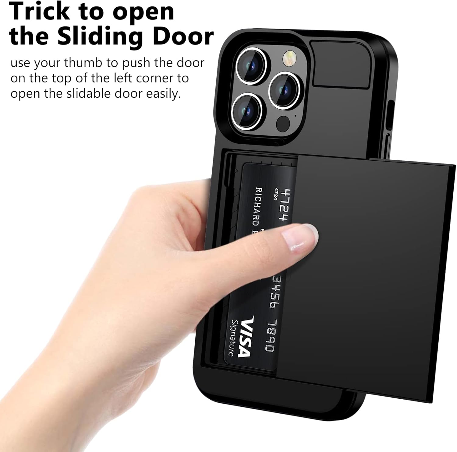 Vofolen Funda para iPhone 14 Pro, cartera para tarjeta de crédito, ranura de identificación, puerta corredera, bolsillo oculto, para hombres y