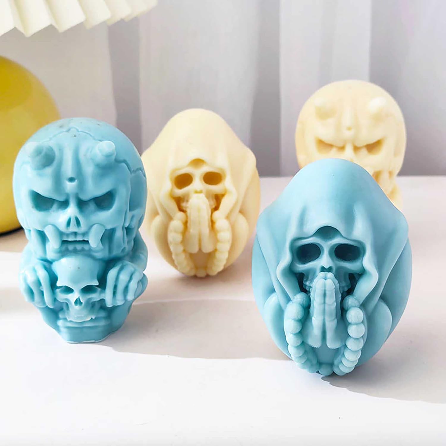 Grainrain Kit de fabricación de velas 3D de calavera moldes de cera de silicona molde de jabón de silicio DIY Craft (F15-JR008)