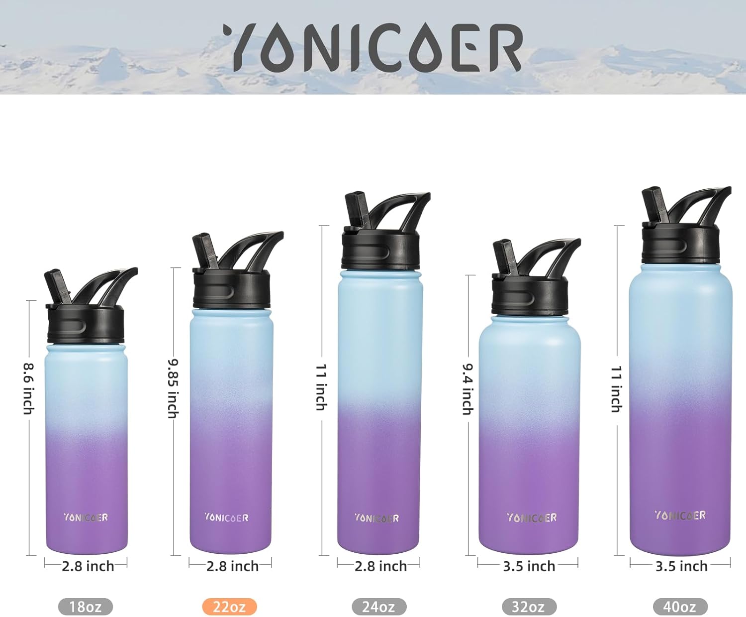 Botella de agua aislada con pajilla, termo de acero inoxidable de 22 onzas, vaso térmico de doble pared con 3 tapas a prueba de fugas, botella de