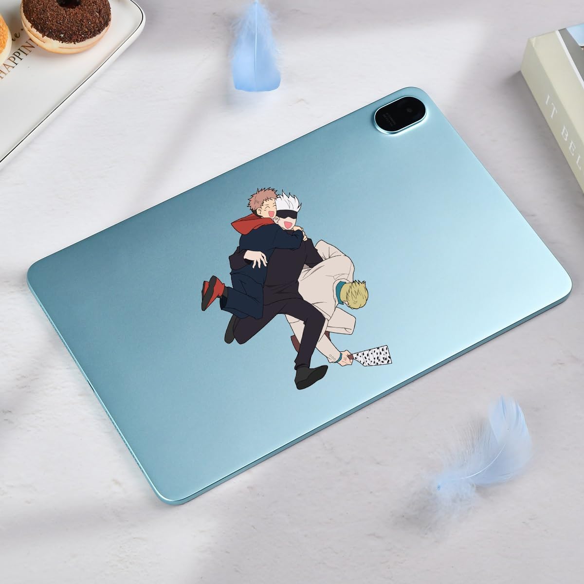 Gojo Running with Two People in His Arms Funny Anime Car Stickers para laptop Auto Body Trunk Window Calcomanías de vinilo
