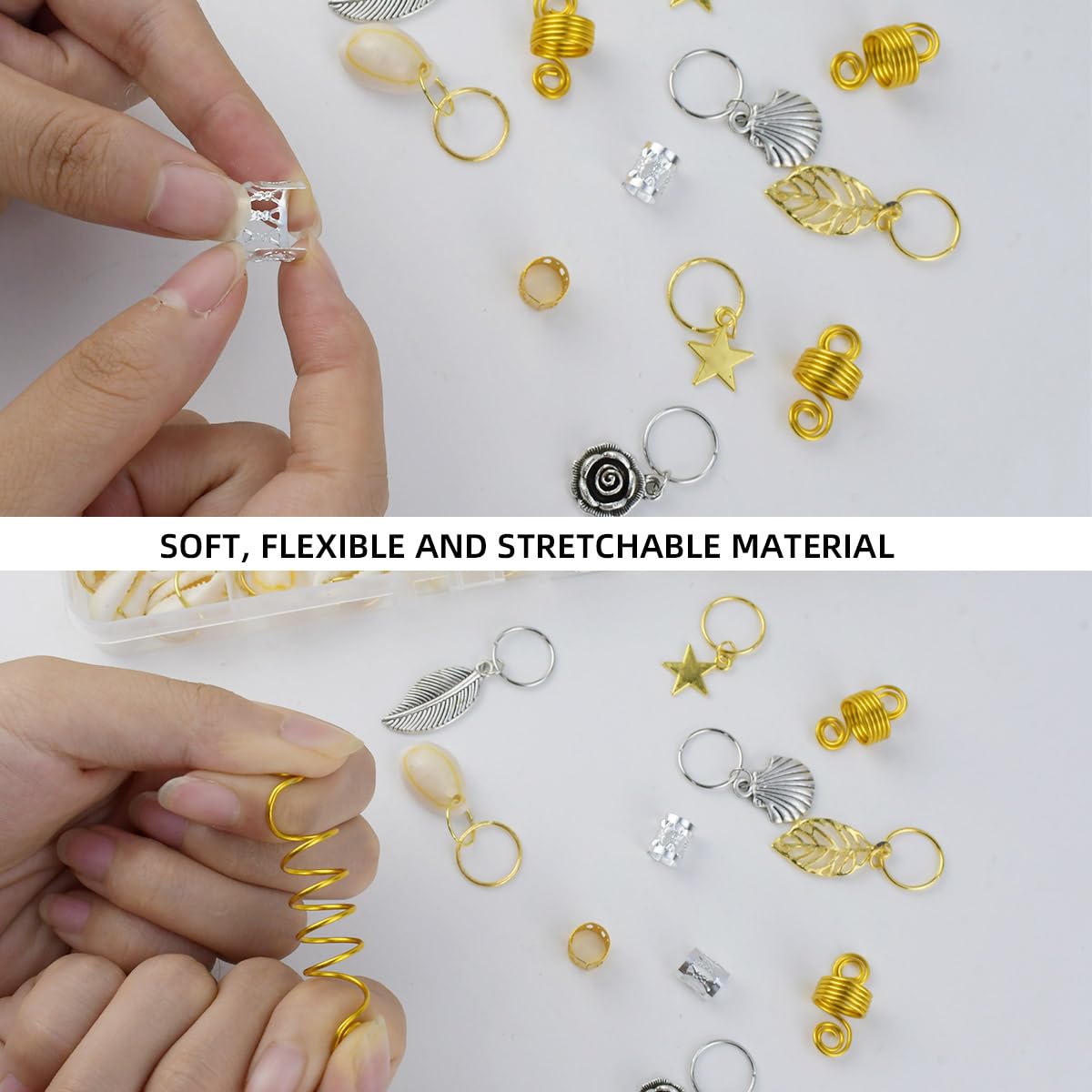 220 piezas de cuentas para el cabello, accesorios para trenzar, accesorios para trenzar, puños trenzados, anillos de metal para mujer, joyería para