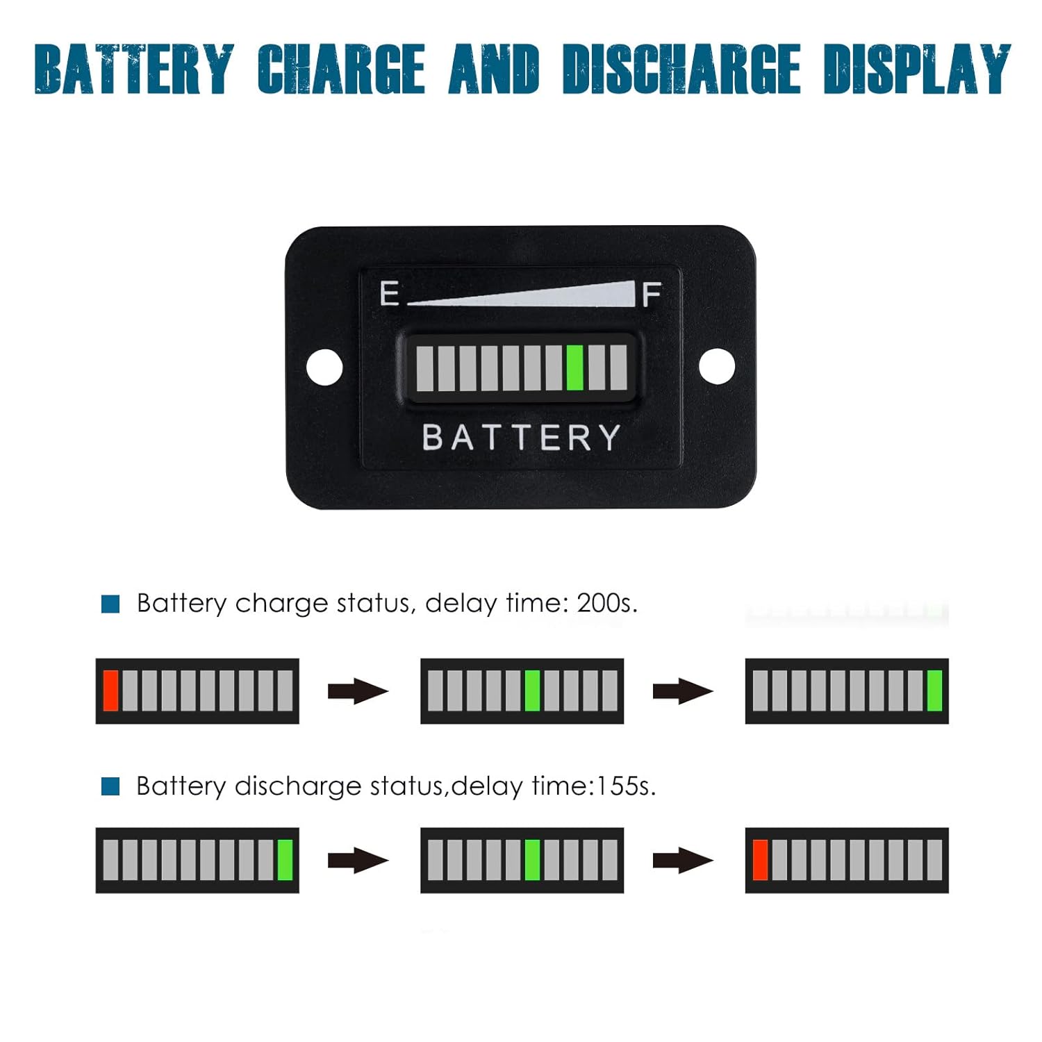 Runleader Medidor de capacidad de batería LED de 48 V, estado de carga y descarga de la batería, aplicable a troyano con batería carrito de golf